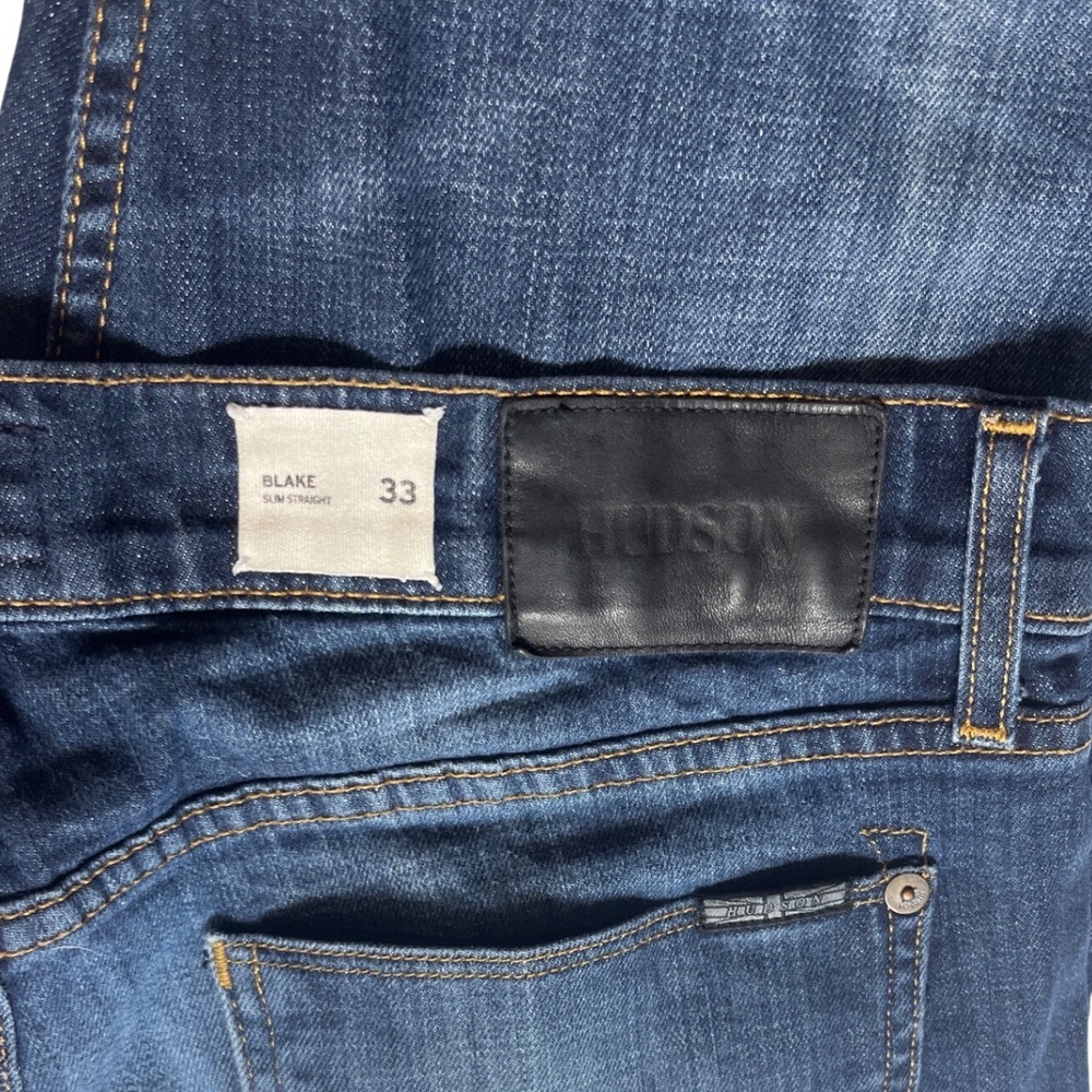 Hudson Blake Slim Straight Mens Jeans Size 33x30 Dark‎ Wash Made in USA Denim - Picture 4 of 7